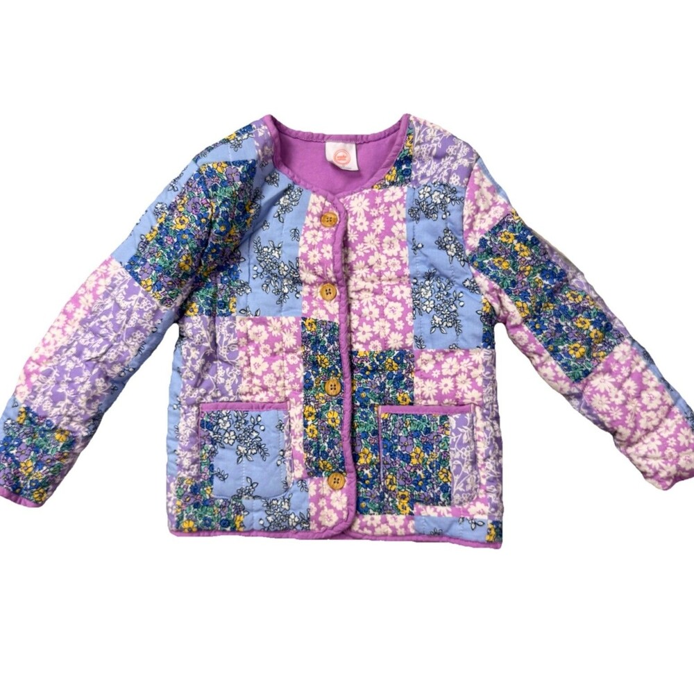 Wonder Nation Patchwork Quilted Jacket Toddler Girls 4T Colorful Floral Lined